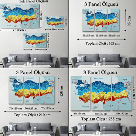Komşulu İl ve İlçe Detaylı Türkiye Haritası, Harita Dekoratif Kanvas Tablo, Duvar Dekoru 2998