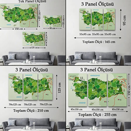 Komşulu İl ve İlçe Detaylı Türkiye Haritası, Harita Dekoratif Kanvas Tablo, Duvar Dekoru 3007