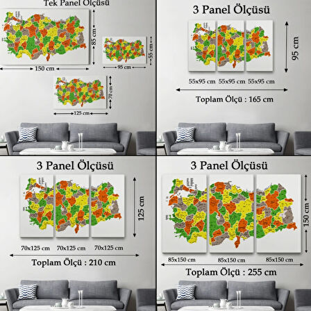 Eğitici İl ve İlçe Detaylı Türkiye Haritası, Harita Dekoratif Kanvas Tablo, Duvar Dekoru 3027