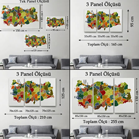 Eğitici İl ve İlçe Detaylı Türkiye Haritası, Harita Dekoratif Kanvas Tablo, Duvar Dekoru 3028
