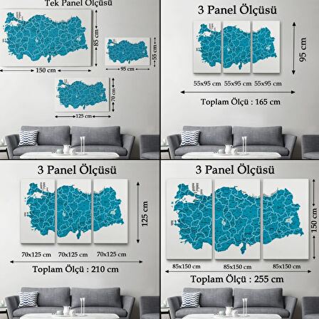 Eğitici İl ve İlçe Detaylı Türkiye Haritası, Harita Dekoratif Kanvas Tablo, Duvar Dekoru 3031