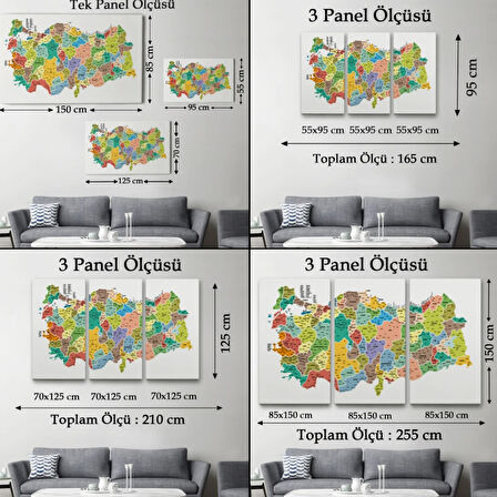 Eğitici İl ve İlçe Detaylı Türkiye Haritası, Harita Dekoratif Kanvas Tablo, Duvar Dekoru 3034