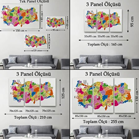 Eğitici İl ve İlçe Detaylı Türkiye Haritası, Harita Dekoratif Kanvas Tablo, Duvar Dekoru 3036