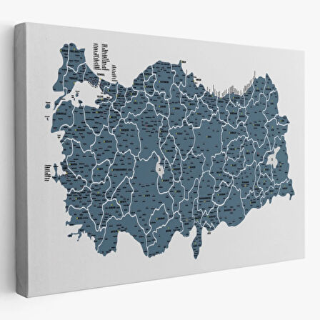 İl ve İlçe Detaylı Eğitici Öğretici Türkiye Haritası Dekoratif Kanvas Tablo, Duvar Dekoru 3037
