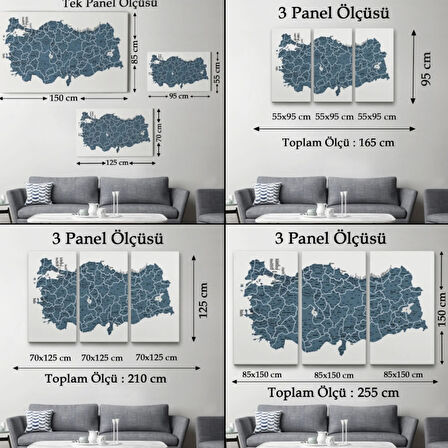 İl ve İlçe Detaylı Eğitici Öğretici Türkiye Haritası Dekoratif Kanvas Tablo, Duvar Dekoru 3037