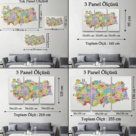 Eğitici İl ve İlçe Detaylı Türkiye Haritası, Harita Dekoratif Kanvas Tablo, Duvar Dekoru 3039