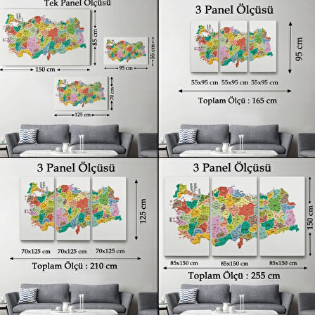 Eğitici İl ve İlçe Detaylı Türkiye Haritası, Harita Dekoratif Kanvas Tablo, Duvar Dekoru 3040