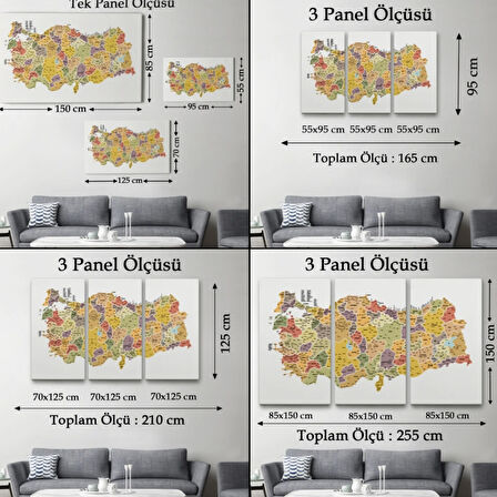 İl ve İlçe Detaylı Eğitici Öğretici Türkiye Haritası Dekoratif Kanvas Tablo, Duvar Dekoru 3042