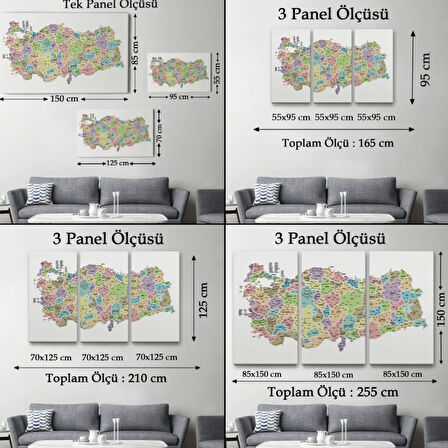 Eğitici İl ve İlçe Detaylı Türkiye Haritası, Harita Dekoratif Kanvas Tablo, Duvar Dekoru 3044