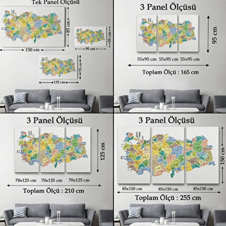 Eğitici İl ve İlçe Detaylı Türkiye Haritası, Harita Dekoratif Kanvas Tablo, Duvar Dekoru 3046