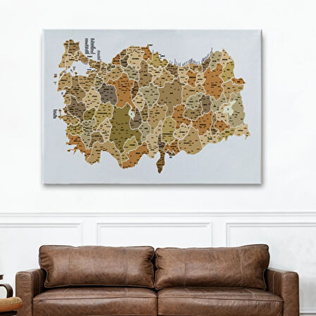 Eğitici İl ve İlçe Detaylı Türkiye Haritası, Harita Dekoratif Kanvas Tablo, Duvar Dekoru 3048