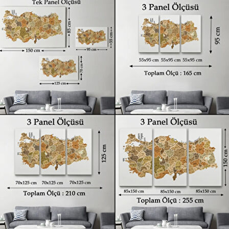 Eğitici İl ve İlçe Detaylı Türkiye Haritası, Harita Dekoratif Kanvas Tablo, Duvar Dekoru 3048