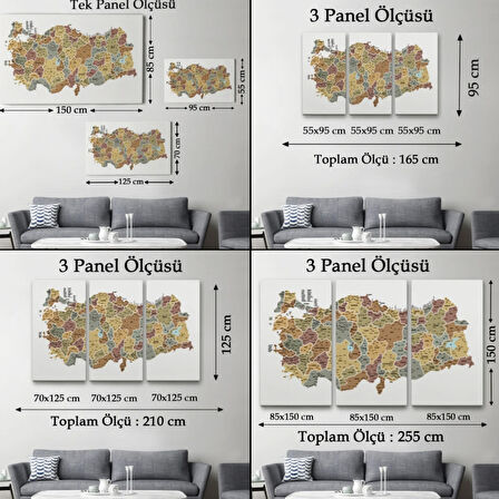 Eğitici İl ve İlçe Detaylı Türkiye Haritası, Harita Dekoratif Kanvas Tablo, Duvar Dekoru 3050