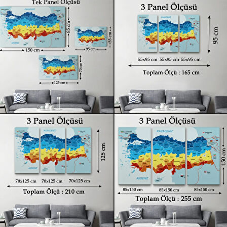 Eğitici Sınır Komşulu Türkiye Haritası, Harita Dekoratif Kanvas Tablo, Duvar Dekoru 3082