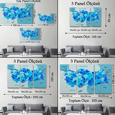 Eğitici Sınır Komşulu Türkiye Haritası, Harita Dekoratif Kanvas Tablo, Duvar Dekoru 3086
