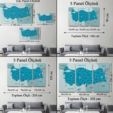 Eğitici Sınır Komşulu Türkiye Haritası, Harita Dekoratif Kanvas Tablo, Duvar Dekoru 3087