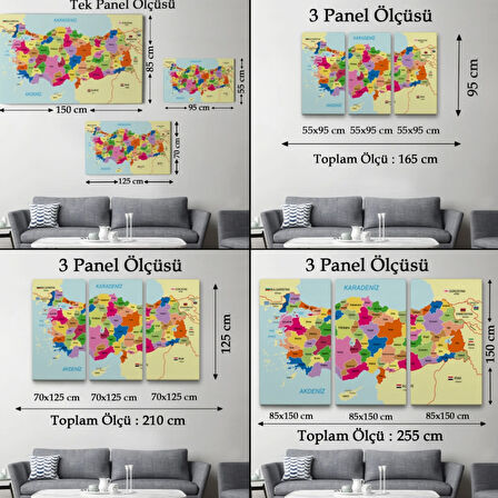 Eğitici Sınır Komşulu Türkiye Haritası, Harita Dekoratif Kanvas Tablo, Duvar Dekoru 3090