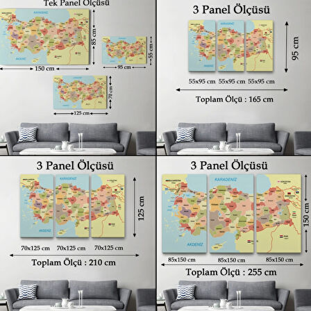 Eğitici Sınır Komşulu Türkiye Haritası, Harita Dekoratif Kanvas Tablo, Duvar Dekoru 3101