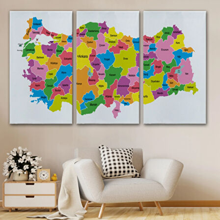 Eğitici Türkiye Haritası, Harita Dekoratif Kanvas Tablo, Duvar Dekoru 3113