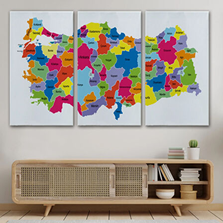 Eğitici Türkiye Haritası, Harita Dekoratif Kanvas Tablo, Duvar Dekoru 3117