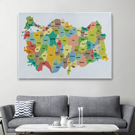 Eğitici Türkiye Haritası, Harita Dekoratif Kanvas Tablo, Duvar Dekoru 3118