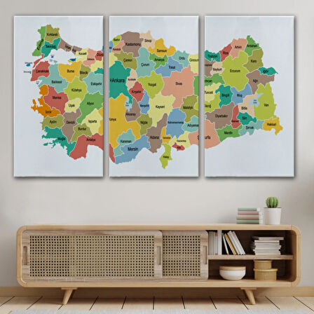 Eğitici Türkiye Haritası, Harita Dekoratif Kanvas Tablo, Duvar Dekoru 3118