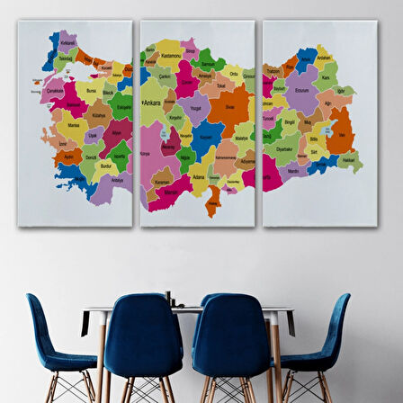 Eğitici Türkiye Haritası, Harita Dekoratif Kanvas Tablo, Duvar Dekoru 3120