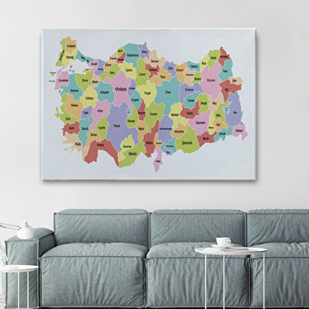 Eğitici Türkiye Haritası, Harita Dekoratif Kanvas Tablo, Duvar Dekoru 3123