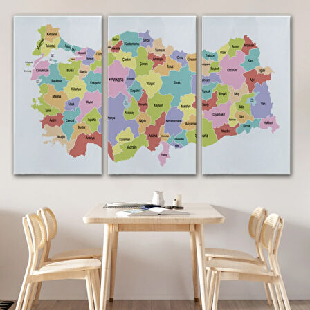 Eğitici Türkiye Haritası, Harita Dekoratif Kanvas Tablo, Duvar Dekoru 3123