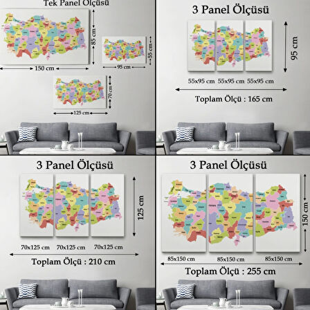 Eğitici Türkiye Haritası, Harita Dekoratif Kanvas Tablo, Duvar Dekoru 3123
