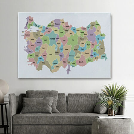 Eğitici Türkiye Haritası, Harita Dekoratif Kanvas Tablo, Duvar Dekoru 3128