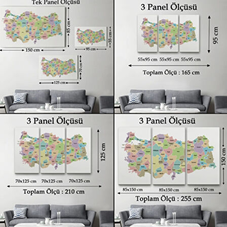 Eğitici Türkiye Haritası, Harita Dekoratif Kanvas Tablo, Duvar Dekoru 3128