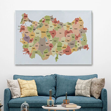 Eğitici Türkiye Haritası, Harita Dekoratif Kanvas Tablo, Duvar Dekoru 3129