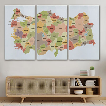 Eğitici Türkiye Haritası, Harita Dekoratif Kanvas Tablo, Duvar Dekoru 3129