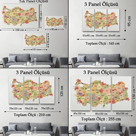 Eğitici Türkiye Haritası, Harita Dekoratif Kanvas Tablo, Duvar Dekoru 3129