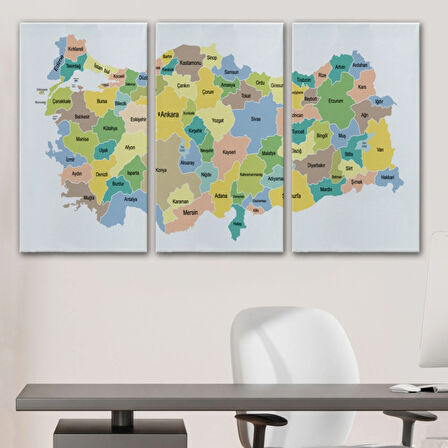 Eğitici Türkiye Haritası, Harita Dekoratif Kanvas Tablo, Duvar Dekoru 3130