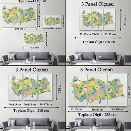 Eğitici Türkiye Haritası, Harita Dekoratif Kanvas Tablo, Duvar Dekoru 3130