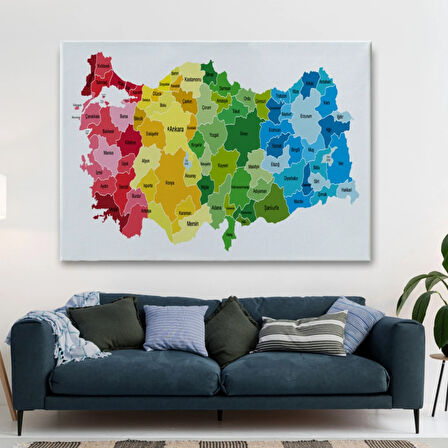 Eğitici Türkiye Haritası, Harita Dekoratif Kanvas Tablo, Duvar Dekoru 3133
