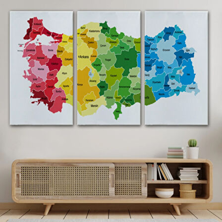 Eğitici Türkiye Haritası, Harita Dekoratif Kanvas Tablo, Duvar Dekoru 3133