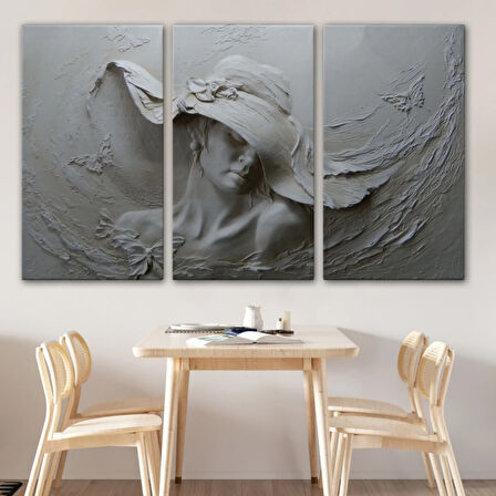 Şapkalı Kadın Kabartma Görünümlü Dekoratif Kanvas Tablo, Duvar Dekoru 3424