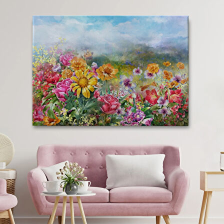 Renkli Bahar Çiçekleri Dekoratif Kanvas Tablo, Duvar Dekoru 3426