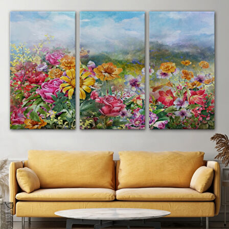 Renkli Bahar Çiçekleri Dekoratif Kanvas Tablo, Duvar Dekoru 3426