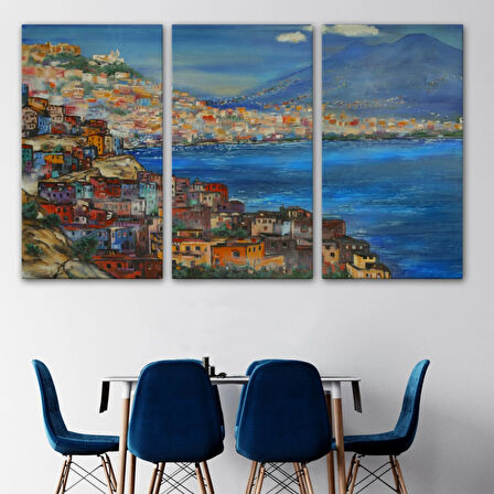 Yağlıboya Görünüm Napoli Manzarası Dekoratif Kanvas Tablo, Duvar Dekoru 3435