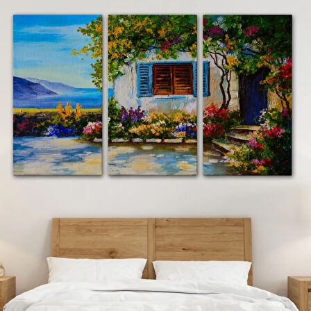 Deniz Manzaralı Güzel Ev Doğa Yağlıboya Görünüm Dekoratif Kanvas Tablo, Duvar Dekoru 3437