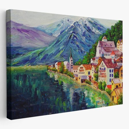 Yağlıboya Görünüm Hallstatt Avusturya Dekoratif Kanvas Tablo, Duvar Dekoru 3438