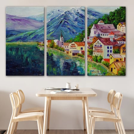 Yağlıboya Görünüm Hallstatt Avusturya Dekoratif Kanvas Tablo, Duvar Dekoru 3438