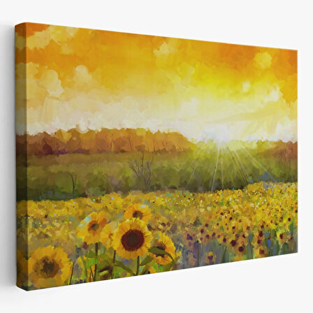 Yağlıboya Görünüm Ayçiçek Tarlası Dekoratif Kanvas Tablo, Duvar Dekoru 3445