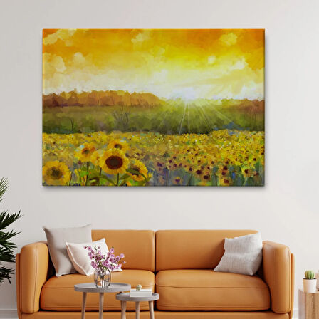 Yağlıboya Görünüm Ayçiçek Tarlası Dekoratif Kanvas Tablo, Duvar Dekoru 3445