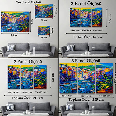 Yağlıboya Görünüm Sahildeki Tekneler Dekoratif Kanvas Tablo, Duvar Dekoru 3462