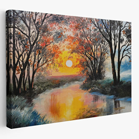 Karlı Bir Nehir ve Kış Mevsimi Dekoratif Kanvas Tablo, Duvar Dekoru 3464